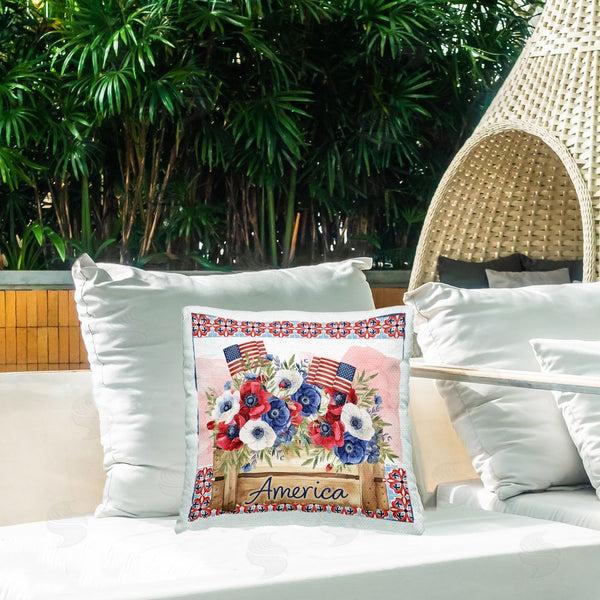 Stupell Industries Nicole DeCamp | Patriotic America Flower Box Printed Throw Pillow