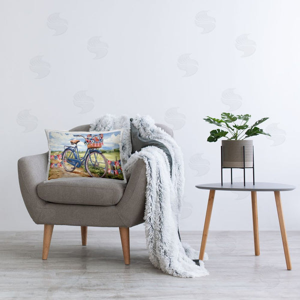 Stupell Industries Nicole DeCamp | Patriotic Bike & Banners Printed Throw Pillow