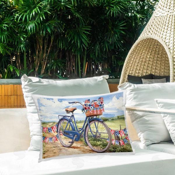 Stupell Industries Nicole DeCamp | Patriotic Bike & Banners Printed Throw Pillow