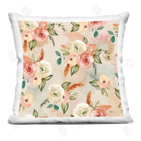 stupell industries Nicole DeCamp | Pink Peony Blossom Pattern Printed Throw Pillow