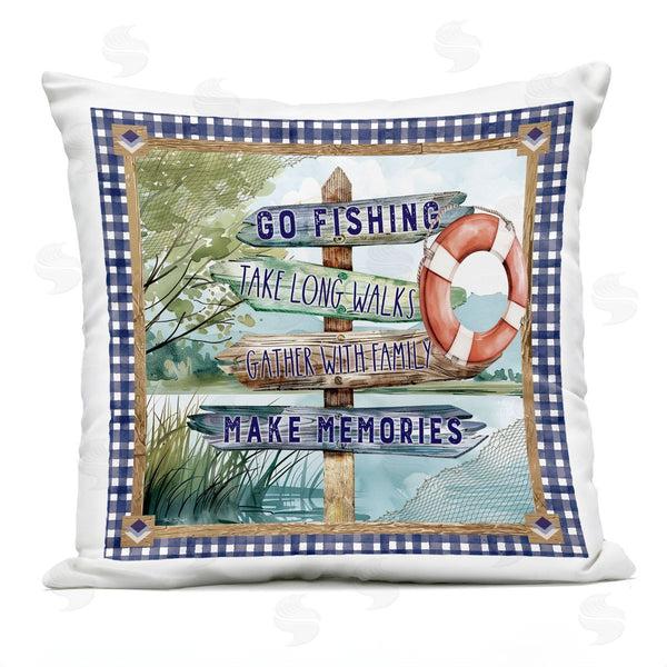 Stupell Industries Nicole DeCamp | Plaid Border Lake Sign Printed Throw Pillow