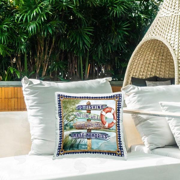 Stupell Industries Nicole DeCamp | Plaid Border Lake Sign Printed Throw Pillow