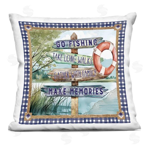 stupell industries Nicole DeCamp | Plaid Border Lake Sign Printed Throw Pillow