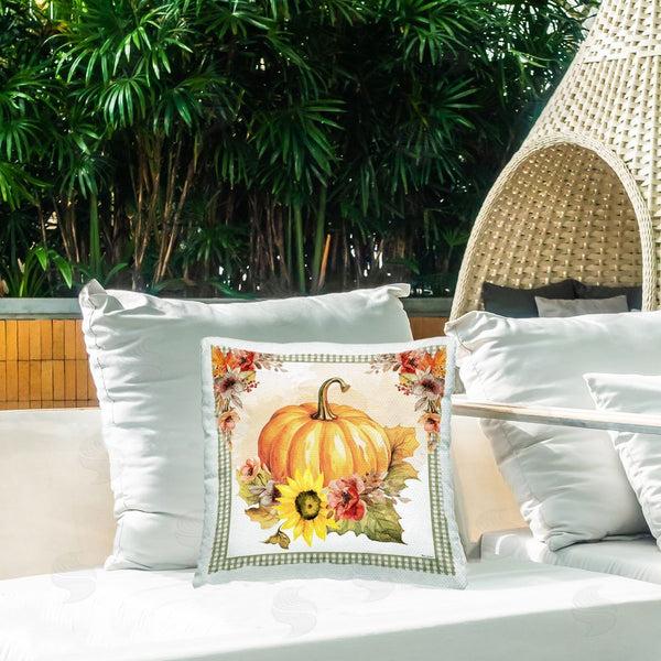 Stupell Industries Nicole DeCamp | Pumpkin With Flower Accent Printed Throw Pillow
