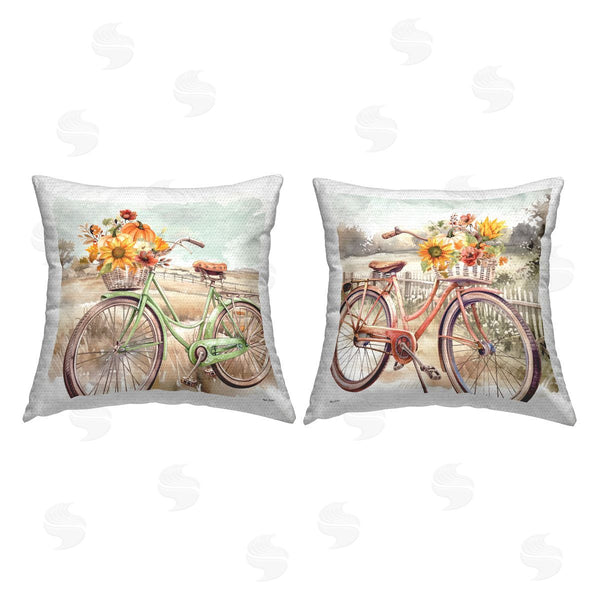 Stupell Industries Nicole DeCamp | Rustic Autumnal Bicycles Printed Throw Pillow Set