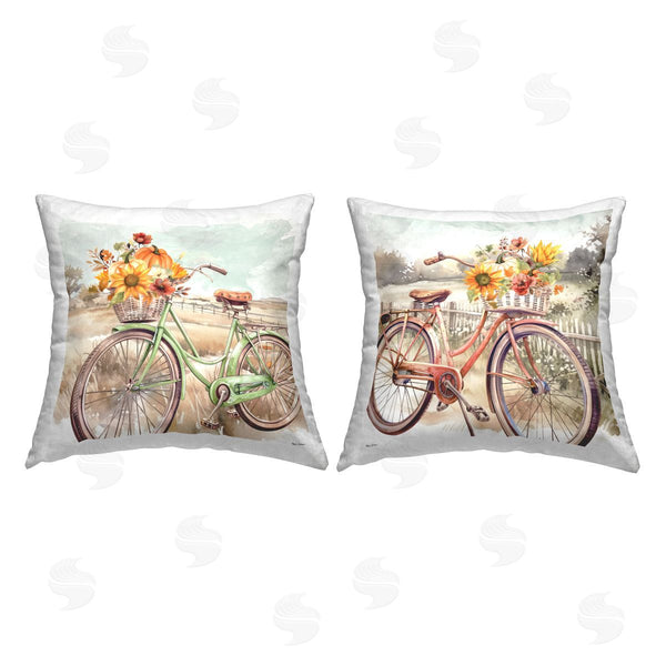 stupell industries Nicole DeCamp | Rustic Autumnal Bicycles Printed Throw Pillow Set