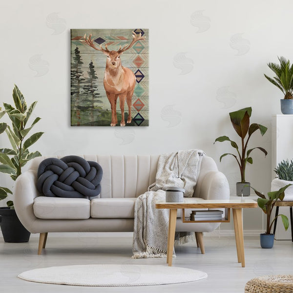 Stupell Industries Nicole DeCamp | Rustic Horned Buck Forest Animal Geometric Triangular Pattern Wall Art
