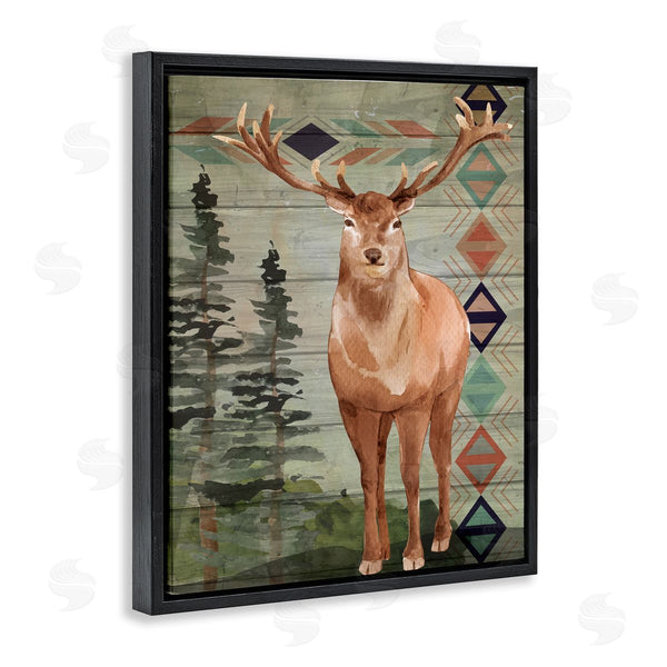 Stupell Industries Nicole DeCamp | Rustic Horned Buck Forest Animal Geometric Triangular Pattern Wall Art