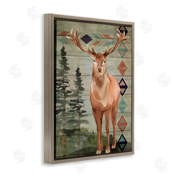 Stupell Industries Nicole DeCamp | Rustic Horned Buck Forest Animal Geometric Triangular Pattern Wall Art