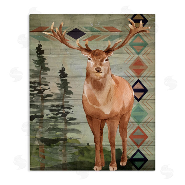 stupell industries Nicole DeCamp | Rustic Horned Buck Forest Animal Geometric Triangular Pattern Wall Art