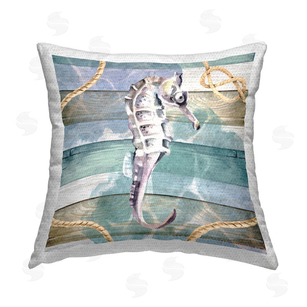 Stupell Industries Nicole DeCamp | Rustic Seahorse Nautical Planks Printed Throw Pillow