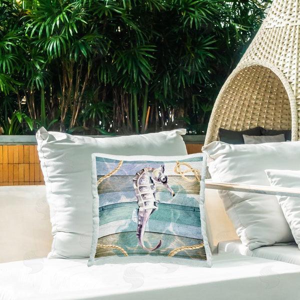 Stupell Industries Nicole DeCamp | Rustic Seahorse Nautical Planks Printed Throw Pillow