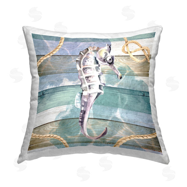 stupell industries Nicole DeCamp | Rustic Seahorse Nautical Planks Printed Throw Pillow