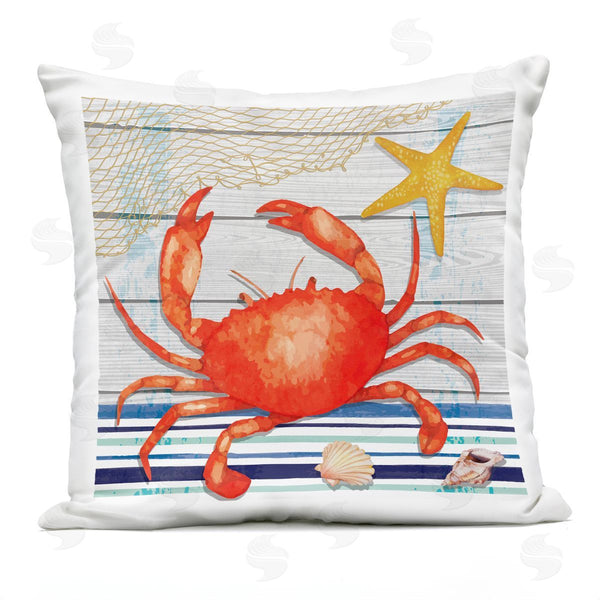 Stupell Industries Nicole DeCamp | Sea Life Crab Starfish Striped Printed Throw Pillow