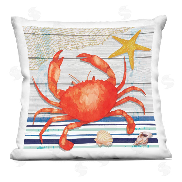 stupell industries Nicole DeCamp | Sea Life Crab Starfish Striped Printed Throw Pillow
