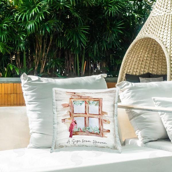 Stupell Industries Nicole DeCamp | Sign From Heaven Cardinal Windowsill Printed Throw Pillow
