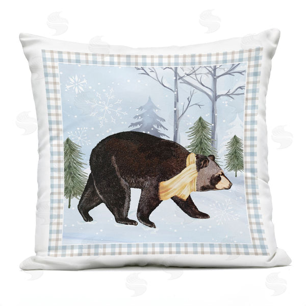 Stupell Industries Nicole DeCamp | Snowy Bear Blue Tartan Border Printed Throw Pillow