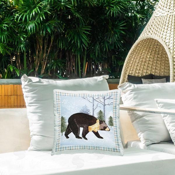 Stupell Industries Nicole DeCamp | Snowy Bear Blue Tartan Border Printed Throw Pillow