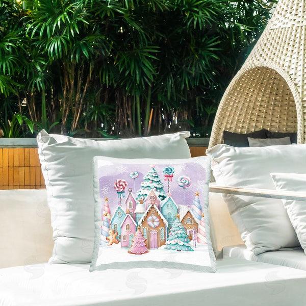Stupell Industries Nicole DeCamp | Snowy Gingerbread House Printed Throw Pillow