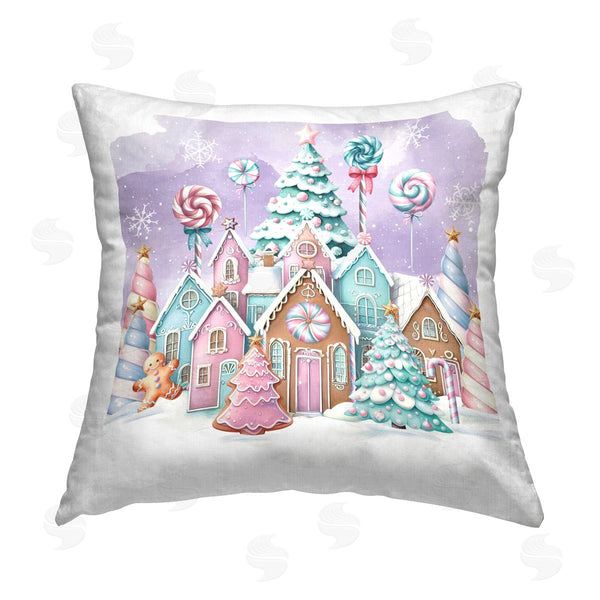 stupell industries Nicole DeCamp | Snowy Gingerbread House Printed Throw Pillow