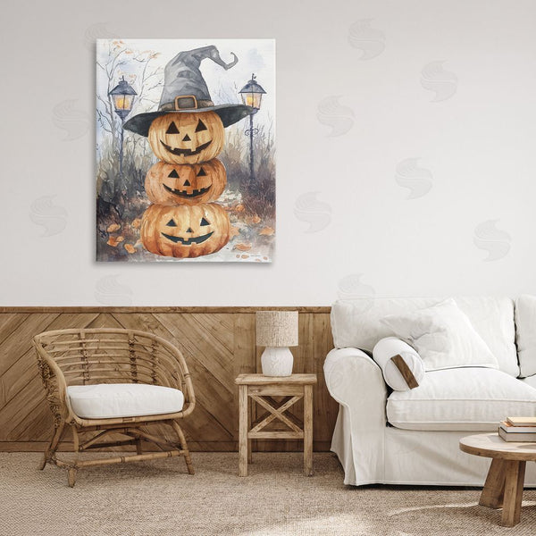 Stupell Industries Nicole DeCamp | Stacked Jack-o-Lanterns With Witch Hat