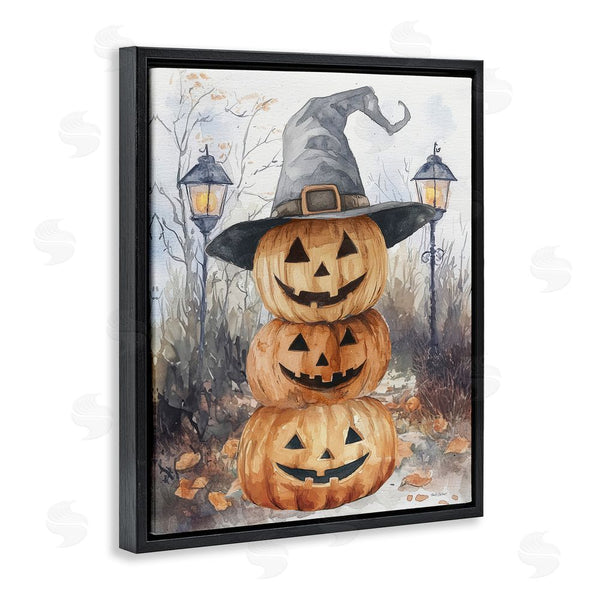 Stupell Industries Nicole DeCamp | Stacked Jack-o-Lanterns With Witch Hat