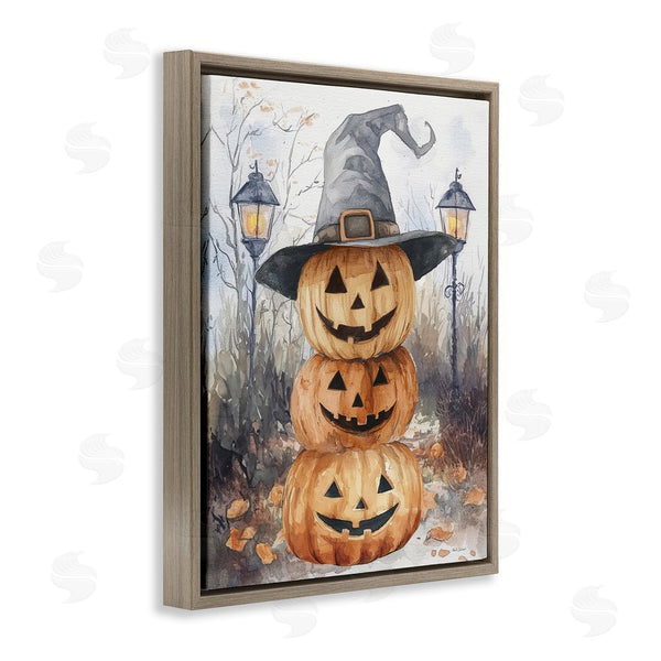 Stupell Industries Nicole DeCamp | Stacked Jack-o-Lanterns With Witch Hat