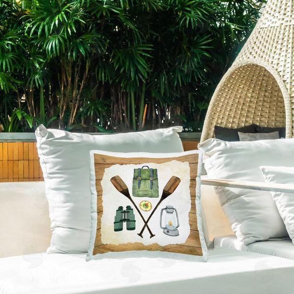 Stupell Industries Nicole DeCamp | Various Camping Gear Rustic Grain Pattern Printed Throw Pillow