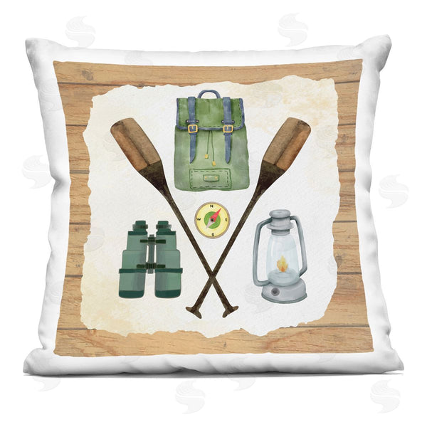 stupell industries Nicole DeCamp | Various Camping Gear Rustic Grain Pattern Printed Throw Pillow
