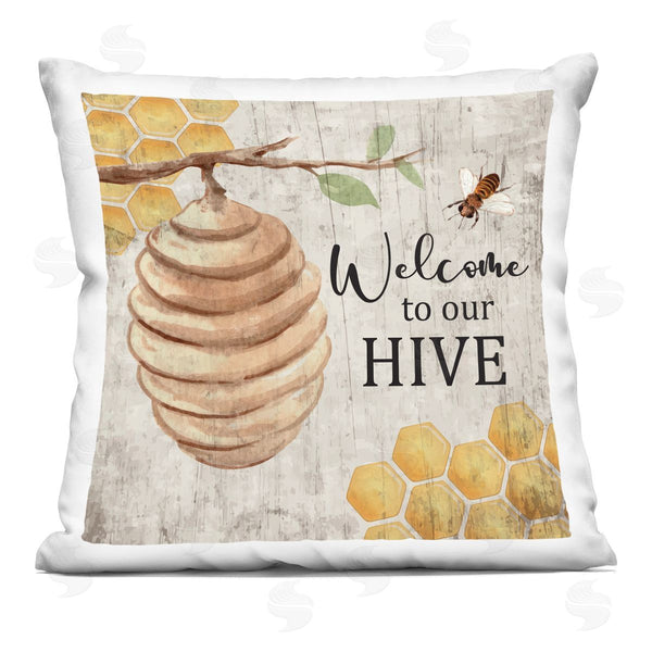 stupell industries Nicole DeCamp | Welcome To Our Hive Honeycomb Shapes Printed Throw Pillow