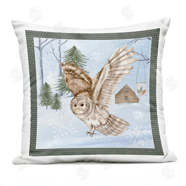 Stupell Industries Nicole DeCamp | Winter Owl Flight Snowy Landscape Printed Throw Pillow