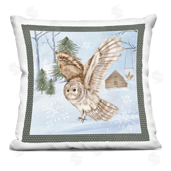 stupell industries Nicole DeCamp | Winter Owl Flight Snowy Landscape Printed Throw Pillow