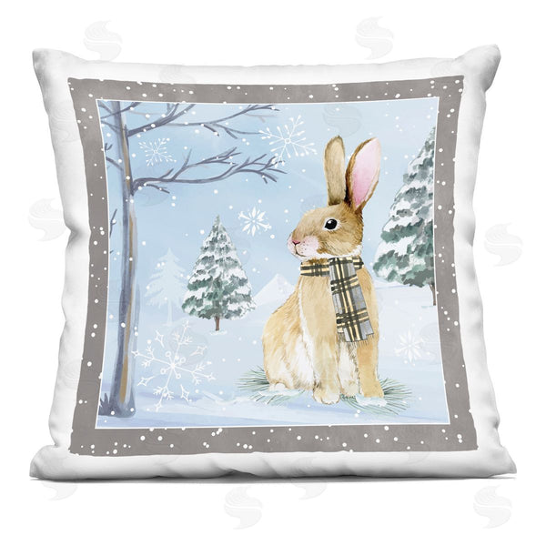 stupell industries Nicole DeCamp | Winter Woods Rabbit Snow Scene Printed Throw Pillow