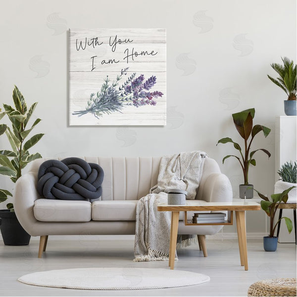 Stupell Industries Nicole DeCamp | With You I'm Home Inspirational Family Sign Blue Hyacinth Florals Wall Art
