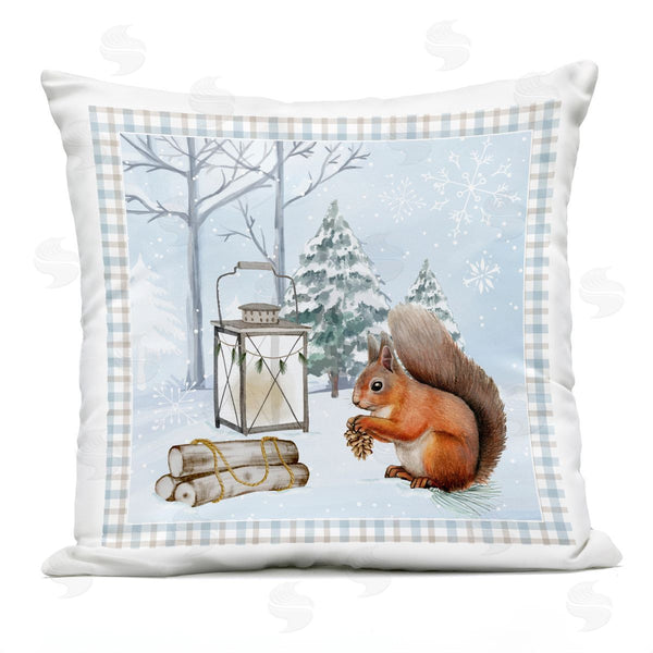 Stupell Industries Nicole DeCamp | Woodland Squirrel Winter Snowflakes Printed Throw Pillow