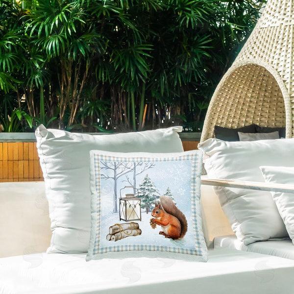 Stupell Industries Nicole DeCamp | Woodland Squirrel Winter Snowflakes Printed Throw Pillow