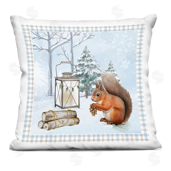 stupell industries Nicole DeCamp | Woodland Squirrel Winter Snowflakes Printed Throw Pillow
