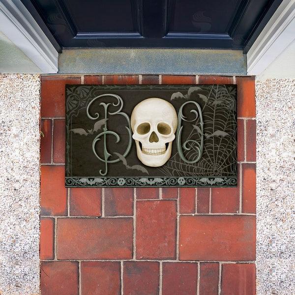 Stupell Industries Nicole Tamarin | Boo With Skulls & Bats Non-Woven Door Mat