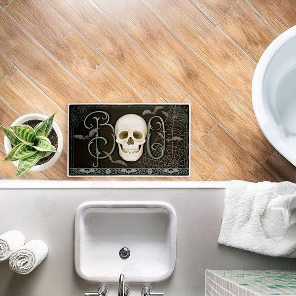 Stupell Industries Nicole Tamarin | Boo With Skulls & Bats Plush Bath Mat