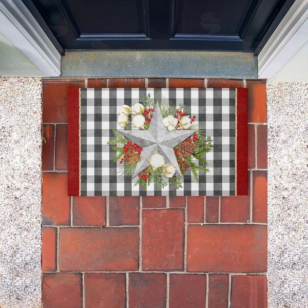 Stupell Industries Nicole Tamarin | Gingham & Floral Star Shape Non-Woven Door Mat