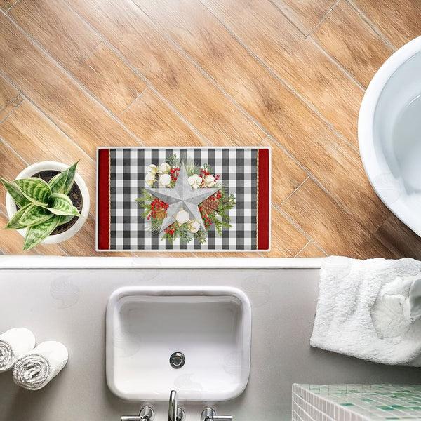 Stupell Industries Nicole Tamarin | Gingham & Floral Star Shape Plush Bath Mat