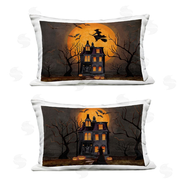 Stupell Industries Nicole Tamarin | Haunted Houses With Moon Printed Throw Pillow Set
