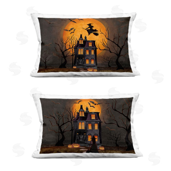 stupell industries Nicole Tamarin | Haunted Houses with Moon Printed Throw Pillow Set