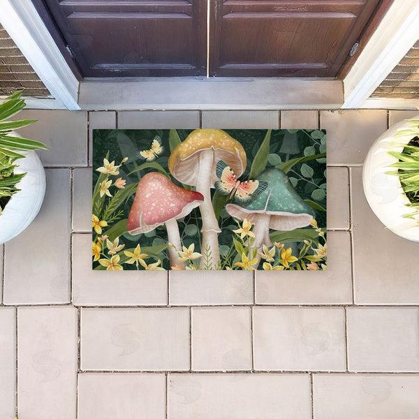 Stupell Industries Nicole Tamarin | Midnight Garden Mushrooms Non-Woven Door Mat