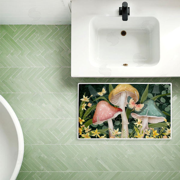 Stupell Industries Nicole Tamarin | Midnight Garden Mushrooms Plush Bath Mat