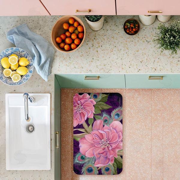 Stupell Industries Nicole Tamarin | Midnight Garden Peacock Feathers Anti-Fatigue Mat