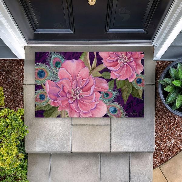 Stupell Industries Nicole Tamarin | Midnight Garden Peacock Feathers Non-Woven Door Mat