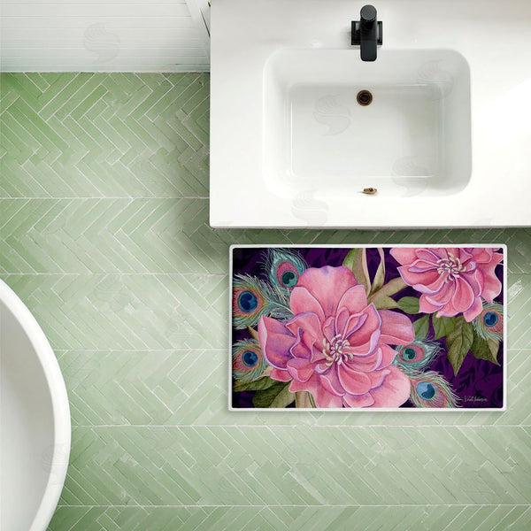 Stupell Industries Nicole Tamarin | Midnight Garden Peacock Feathers Plush Bath Mat