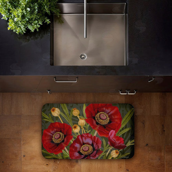 Stupell Industries Nicole Tamarin | Red Poppy Midnight Garden Anti-Fatigue Mat