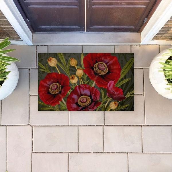 Stupell Industries Nicole Tamarin | Red Poppy Midnight Garden Non-Woven Door Mat